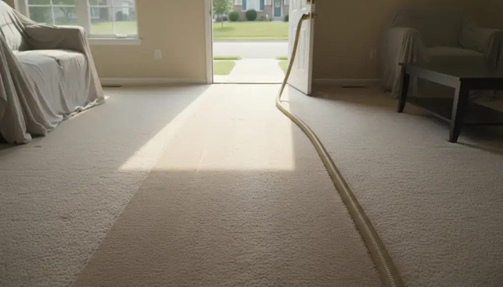 Carpet seam at a doorway showing wear before repair
